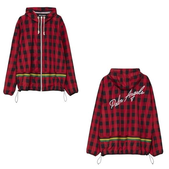 Palm Angels Buffalo Check Windbreaker Red Relaxed Athleisure Streetwear Mens XS - Picture 1 of 9